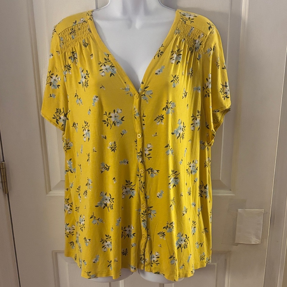 Old Navy Yellow Floral Button-Down Shirt